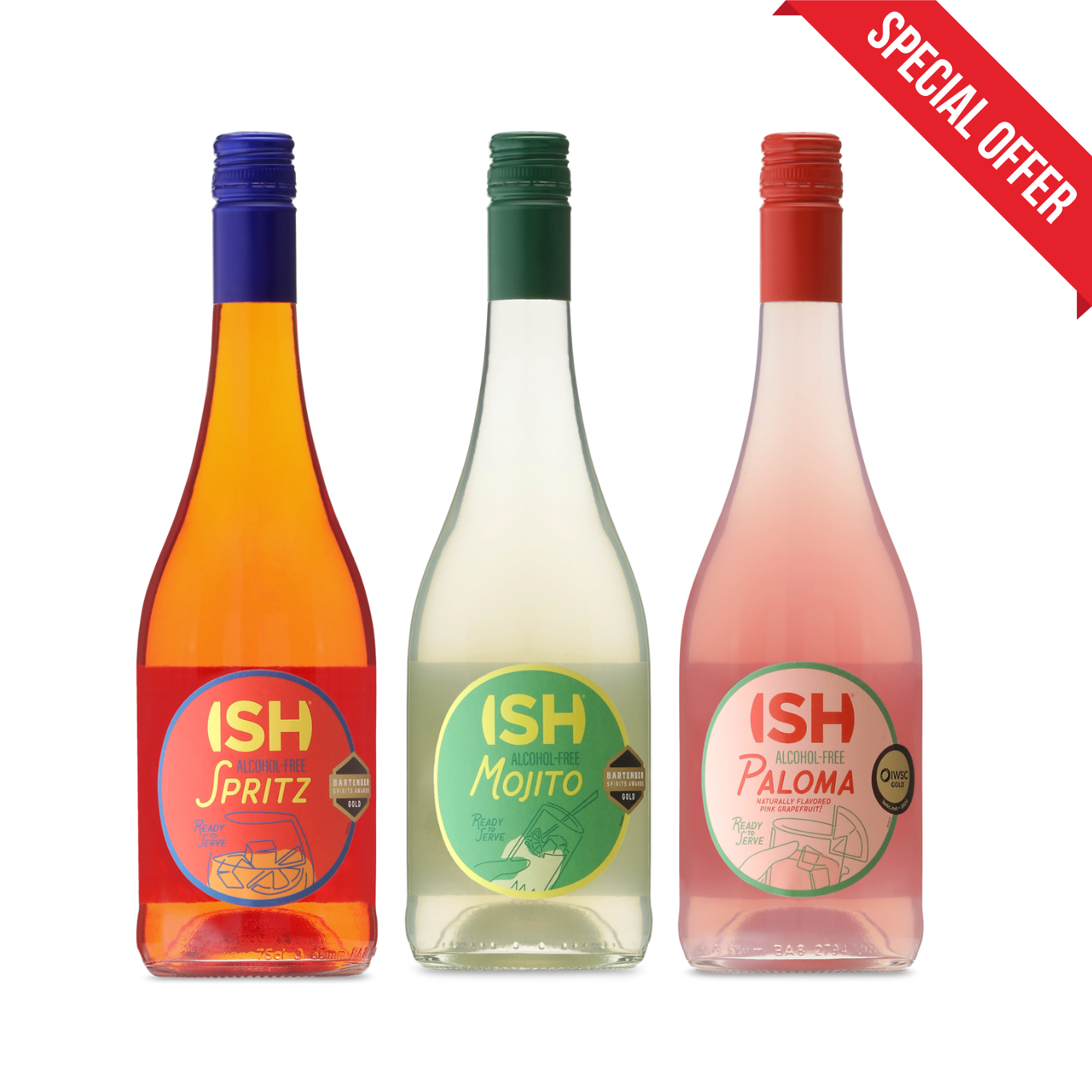 ISH Cocktail Set Spritz, Mojito, Paloma 3 x 750 ml. Gata de servit, delicios și fără alcool. Adaugă doar gheață!